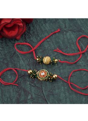 Real kundan & gold bead rakshi set with leheriya pearls  for brother bhaiya 2