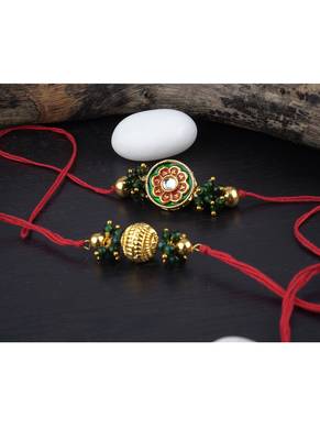 Real kundan & gold bead rakshi set with leheriya pearls  for brother bhaiya 3