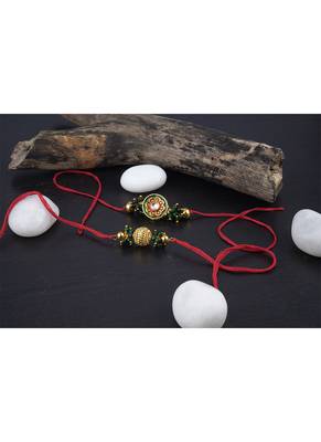 Real kundan & gold bead rakshi set with leheriya pearls  for brother bhaiya 4