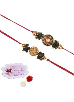 Real kundan & gold bead rakshi set with leheriya pearls  for brother bhaiya 5