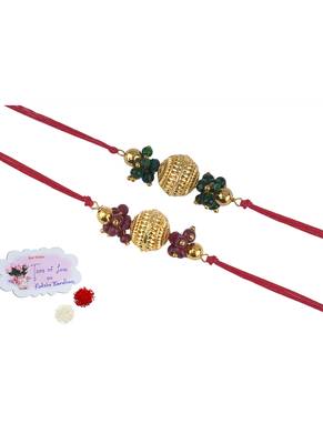 Handmade combo gold bead with leheriya pearls rakhi set for brother bhaiya 1