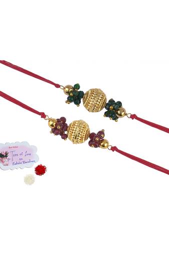 Handmade combo gold bead with leheriya pearls rakhi set for brother bhaiya