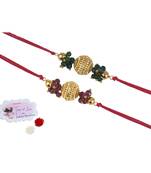 Handmade combo gold bead with leheriya pearls rakhi set for brother bhaiya