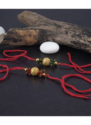 Handmade combo gold bead with leheriya pearls rakhi set for brother bhaiya 2
