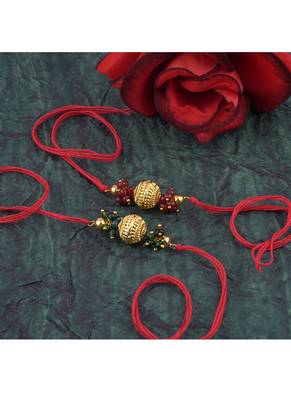 Handmade combo gold bead with leheriya pearls rakhi set for brother bhaiya 3