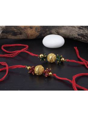 Handmade combo gold bead with leheriya pearls rakhi set for brother bhaiya 4