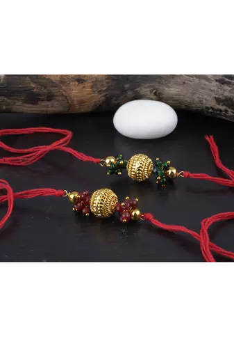 Handmade combo gold bead with leheriya pearls rakhi set for brother bhaiya