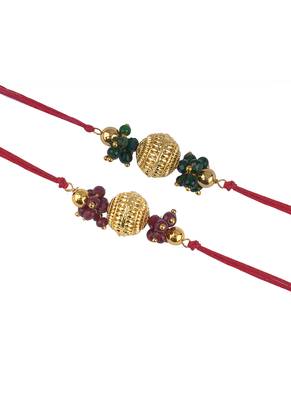 Handmade combo gold bead with leheriya pearls rakhi set for brother bhaiya 5