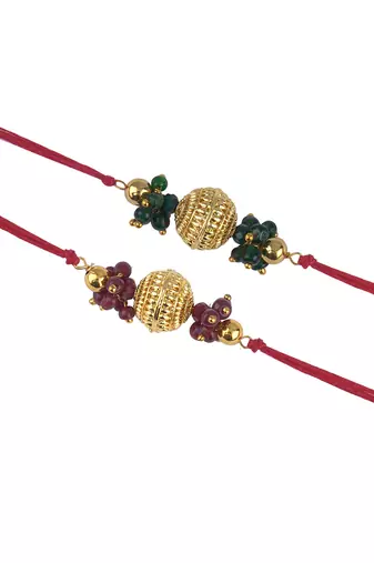 Handmade combo gold bead with leheriya pearls rakhi set for brother bhaiya