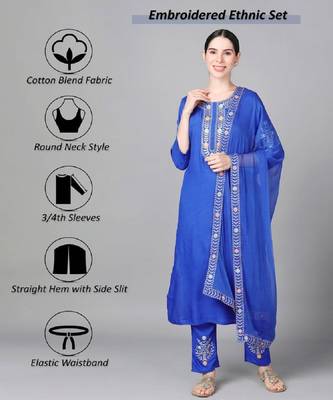 Blue Floral Embroidery work rayon Straight Kurta Set 8
