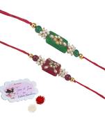Handmade combo stone bead with kundan leheriya pearls rakhi set for brother bhaiya