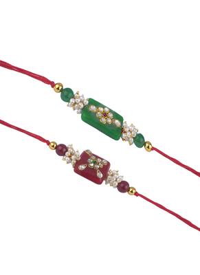 Handmade combo stone bead with kundan leheriya pearls rakhi set for brother bhaiya 4