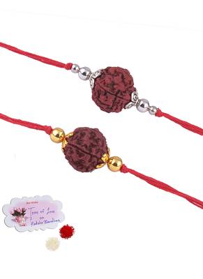 Handmade combo panch mukhi rudraksh protection rakhi set for brother bhaiya 1