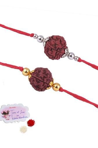 Handmade combo panch mukhi rudraksh protection rakhi set for brother bhaiya