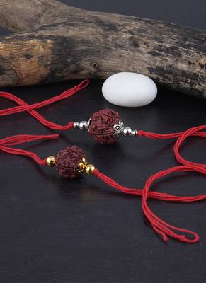 Handmade combo panch mukhi rudraksh protection rakhi set for brother bhaiya 2