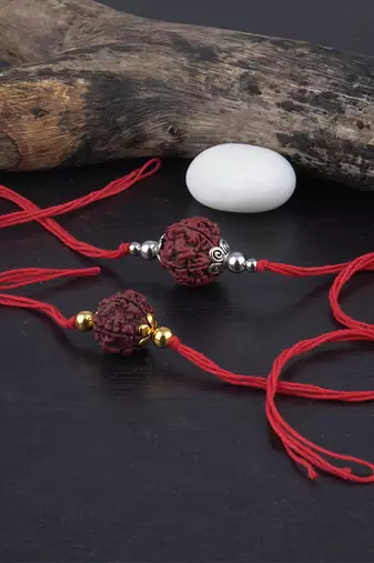 Handmade combo panch mukhi rudraksh protection rakhi set for brother bhaiya