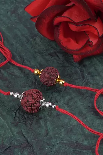 Handmade combo panch mukhi rudraksh protection rakhi set for brother bhaiya