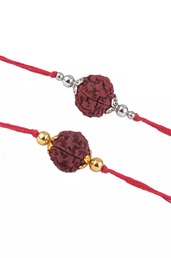 Handmade combo panch mukhi rudraksh protection rakhi set for brother bhaiya