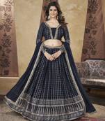 Navy Blue Pigment Foil Worked L Size Stitched Georgette Lehenga Choli For Wedding