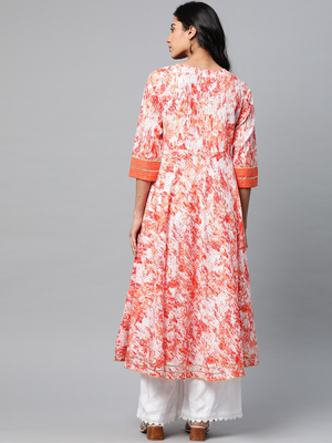 Women'S Cotton Tie & Dye Printed Anarkali Kurta (Orange) 4