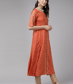 Women'S Rayon Zig-Zag Gold Print Anarkali Kurta (Orange)