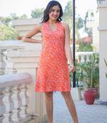Women'S Rayon Floral Printed Short Dress (Orange)