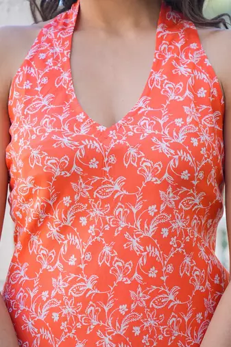 Women'S Rayon Floral Printed Short Dress (Orange)