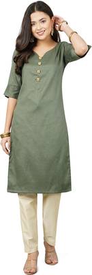Anushil women cotton kurti golden print - sweatheart neck elbow sleeves 1