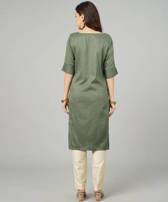 Anushil women cotton kurti golden print - sweatheart neck elbow sleeves 2