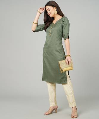 Anushil women cotton kurti golden print - sweatheart neck elbow sleeves 3