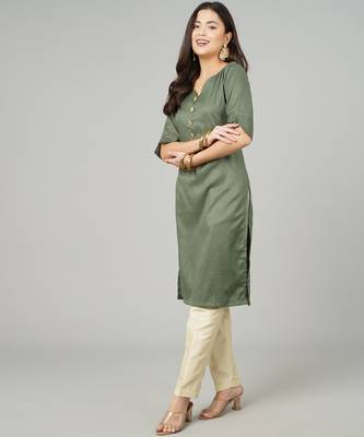 Anushil women cotton kurti golden print - sweatheart neck elbow sleeves 4