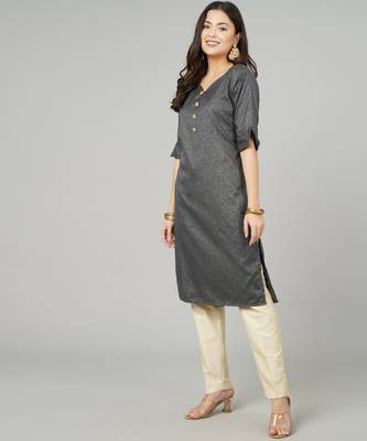 Anushil women cotton kurti golden print - sweatheart neck elbow sleeves 4