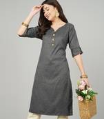 Anushil women cotton kurti golden print - sweatheart neck elbow sleeves