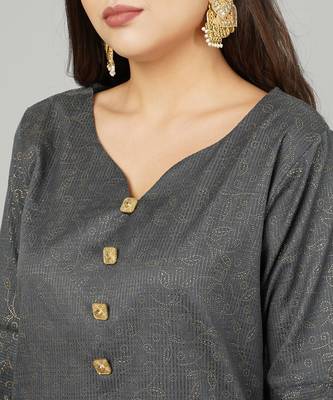 Anushil women cotton kurti golden print - sweatheart neck elbow sleeves 5