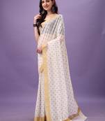 White Cotton Silk Blend Traditional Kerala Saree