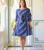 Women'S Stripe Printed A-Line Dress (Blue)