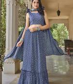 Livid Colored Metalic Foil Worked Stitched Georgette Party Wear Lehenga Choli