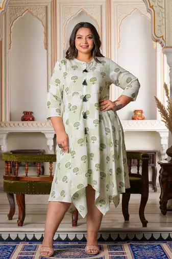 Yash gallery women's plus size floral printed front slit asymmetrical dress (white)