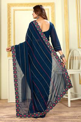 Patlani Style Beautiful Georgette Floral Embroidery Saree With Unstitched Blouse 4