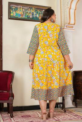 Yash gallery women's plus size maternity wear floral printed anarkali dress (yellow) 2