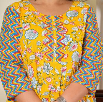 Yash gallery women's plus size maternity wear floral printed anarkali dress (yellow) 5