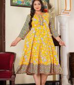 Women'S Maternity Wear Floral Printed Anarkali Dress (Yellow)