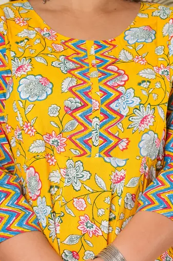 Women'S Maternity Wear Floral Printed Anarkali Dress (Yellow)