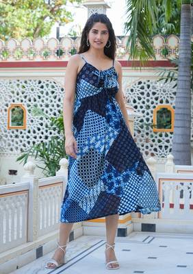 Women'S Indigo Patch Printed Dress (Indigo) 1