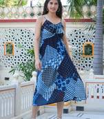 Women'S Indigo Patch Printed Dress (Indigo)
