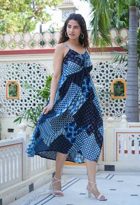 Women'S Indigo Patch Printed Dress (Indigo) 3