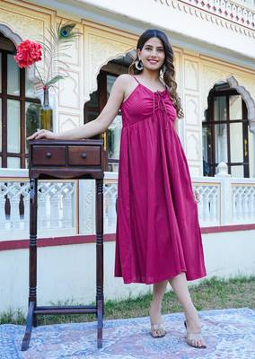 Women'S Maroon Stripe Printed Dress (Maroon) 1