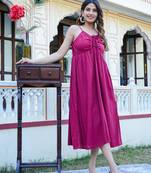 Women'S Maroon Stripe Printed Dress (Maroon)