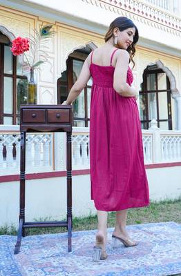 Women'S Maroon Stripe Printed Dress (Maroon) 2