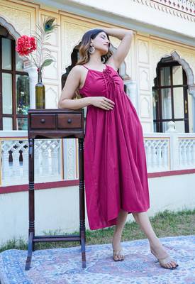 Women'S Maroon Stripe Printed Dress (Maroon) 3